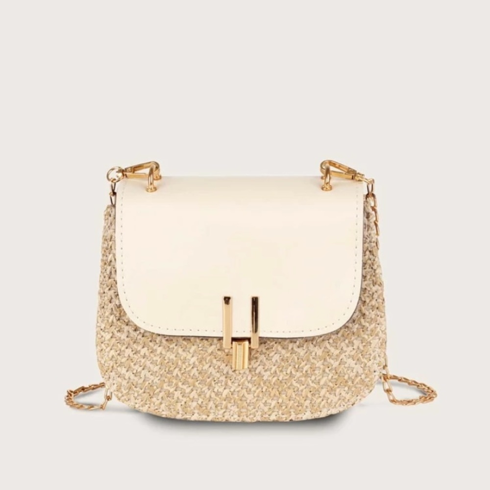 Beige Gold Woven Crossbody Bag